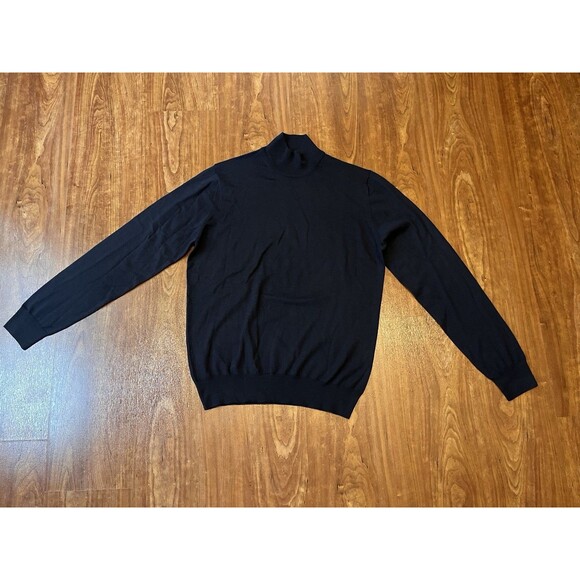 Corneliani Made in Italy Dark Navy Blue Melange Knit Wool Mockneck Sweater 48 - Picture 1 of 6